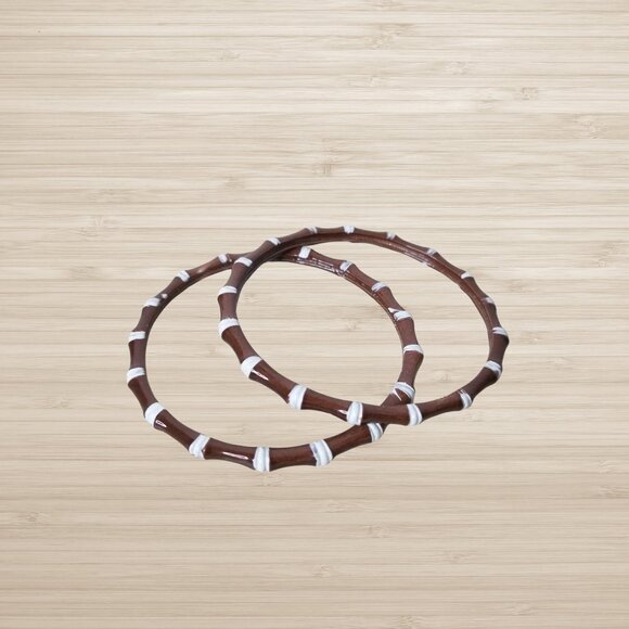 Pair of Brown / White Enamel Bangles, Bamboo Shape - Picture 1 of 3